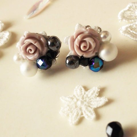 Monochrome Gothic Rose♪ピアス