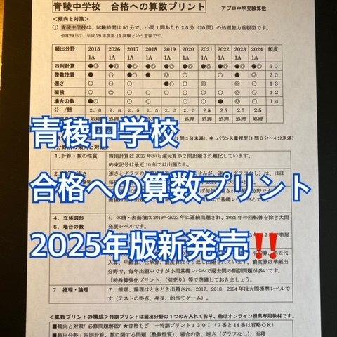 中学受験　青稜中学校　2025年合格への算数プリント