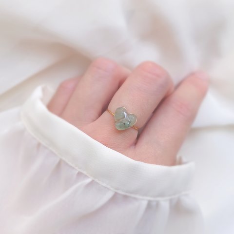 petit heart ring 天然石のハートリング NO.03 ( グリーンアベンチュリン・フリーサイズ )