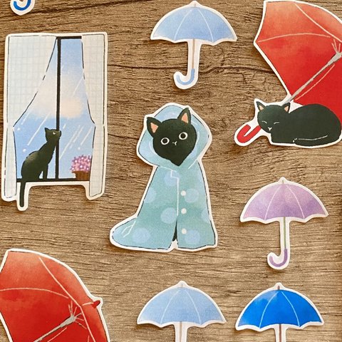 雨の日の猫【フレークシール】