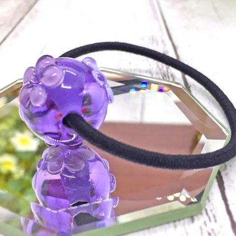 [H-3] 紫小花のとんぼ玉・ヘアゴム