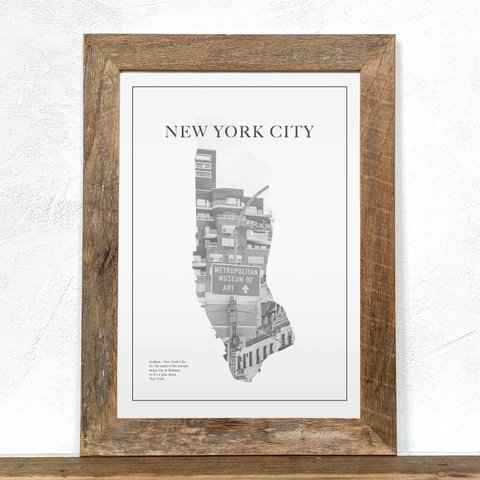 ニューヨーク Map1 「グラフィック」  A4 プリント ポスター アート + 古材フレーム