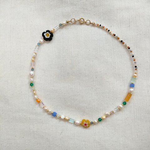 flowerbeads✕pearlネックレス