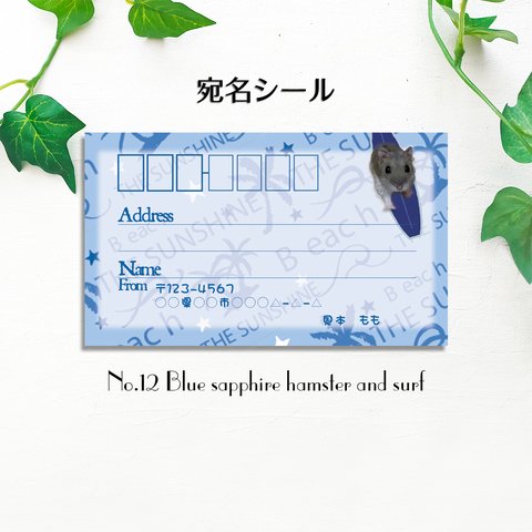 宛名シール３０枚セット　No.12 Blue sapphire hamster and surf