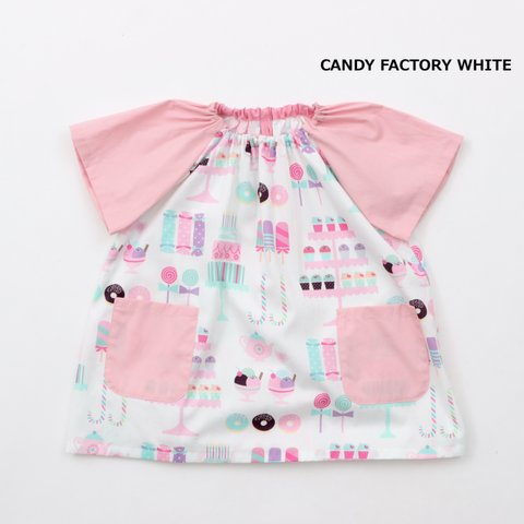 半袖スモック＊CANDY FACTORY WHITE / MINT＊100/120