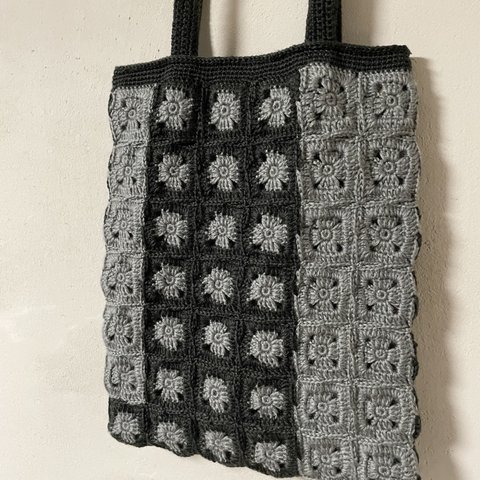 黒✖️グレー 手編みバッグ/冬バッグ