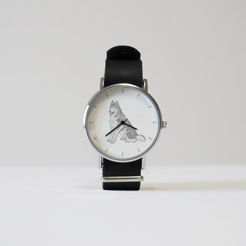 シベリアンハスキー（シルバー＆ホワイト）の腕時計