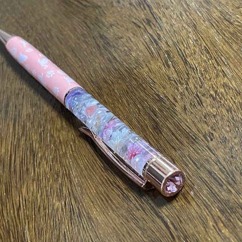 ハーバリウムボールペン猫柄ピンク系・ピンクゴールド