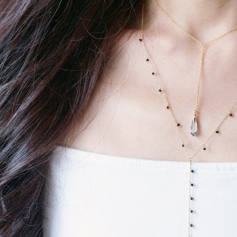 【14KGF】Lariat Y Choker Necklace,Thin Teardrop 