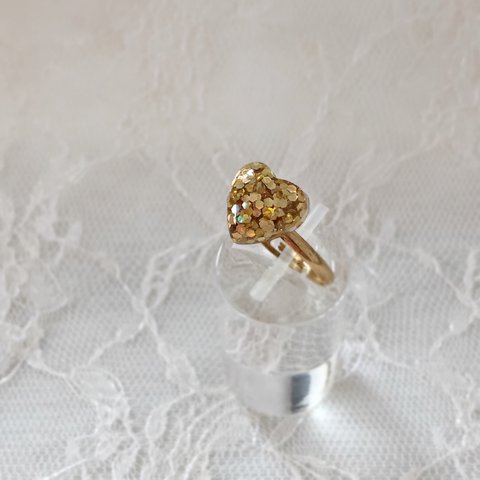 送料無料✴︎lamé jewel heart gold♡ring