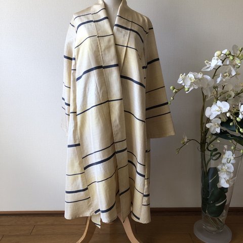 (20%off)春らしい紬のコートドレス／着物リメイク・一点物・和服・和服リメイク・和風・春物