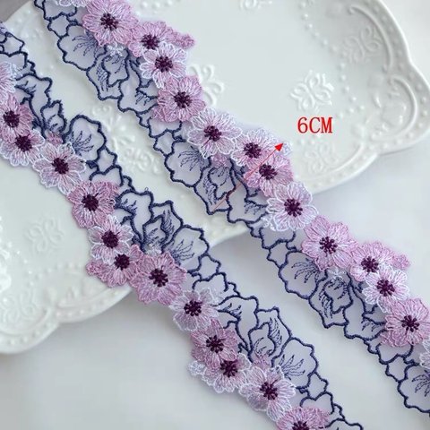 【1m】お花のレースリボン  ケミカルリボン　大人可愛い　繊細　綺麗　手芸　素材　刺繍　パープル③