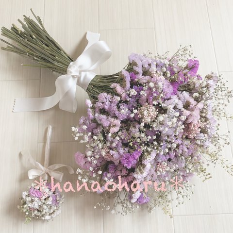  ♡ドライフラワーとかすみ草の花束　ブーケとブートニア ♡