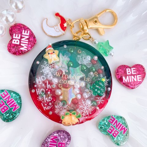 クリスマス  シャカシャカキーホルダー  金具変更OK\♡/  クリスマスレジン  クリスマスシェイカー