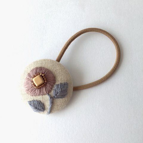 ellipseの花 刺繍 ヘアゴム スモーキー パープル