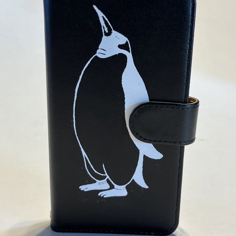 ペンギン手帳型 iPhone/Xperiaケース、ブラック！iPhone 5＆6, 7,8対応、Xperia対応
