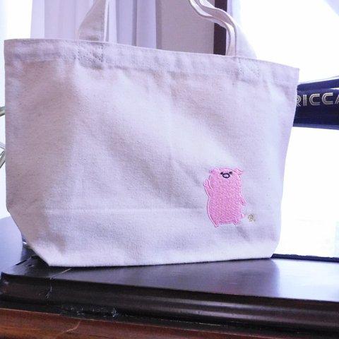 「幸福のピンクのぶた」の刺繍入りトートバッグS