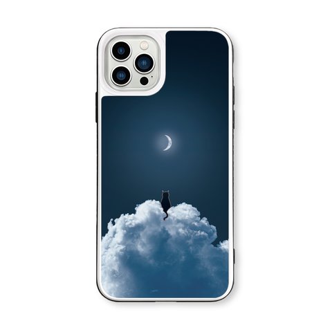 雲の上でお月見　iPhoneケース　強化ガラスケース