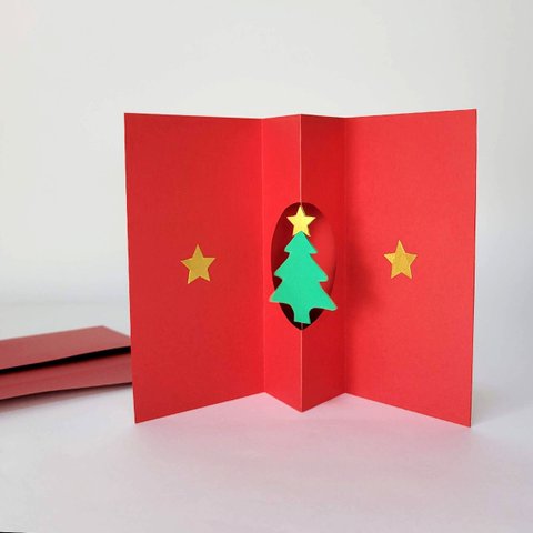 開くとクリスマスツリーがくるくる回る！仕掛けカードが手作りできる型紙【ダウンロード販売】