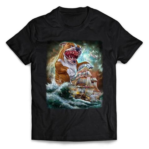 半袖Tシャツ 船を襲う ブルドッグ  海 雷 嵐 by FOX REPUBLIC