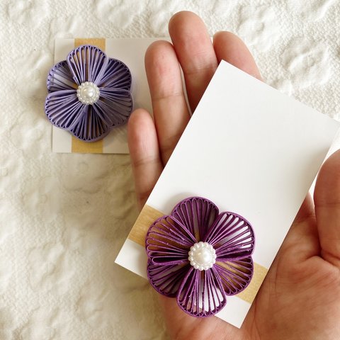 ペーパークイリング　紫のお花のメッセージカード