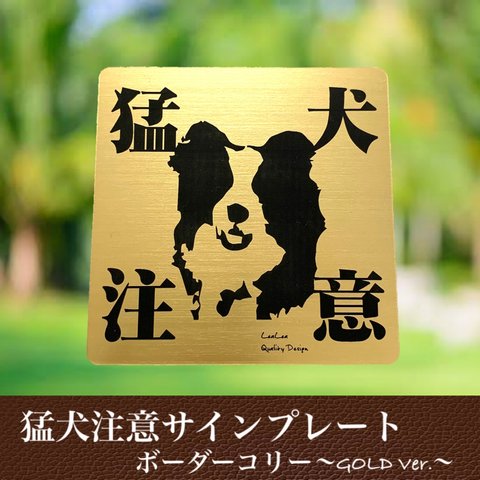 【送料無料】猛犬注意サインプレート(ボーダーコリー)GOLDアクリルプレート