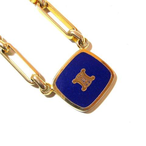 「CELINE」 Vintage Macadam Navy Enamel Necklace