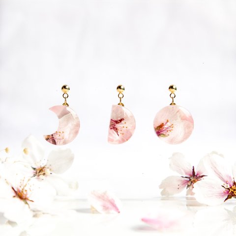 月の満ち欠け 揺れる             花霞 三日月 満月 半月 ピンク 桜 ソメイヨシノ サクラ 3セット 小ぶり 小粒 可愛い 振袖 着物 浴衣 オシャレ シンプル 母の日 成人式