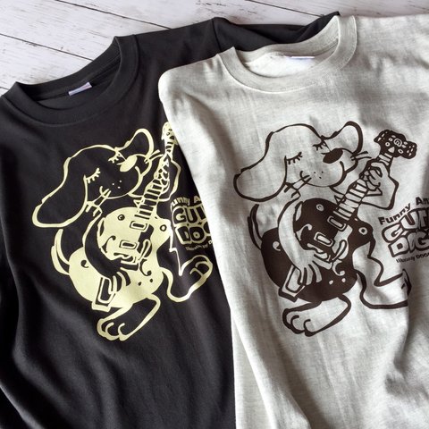 『guitar dogg/ギターケン』レギュラー Tシャツ/2カラー・3サイズよりお選び頂けます。/ ギター・犬