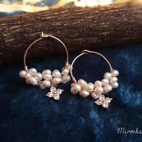 {14Kgf} Pearly snow crystal パールピアス *2 size*