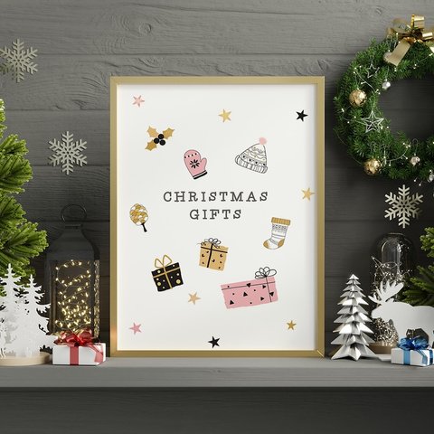 北欧ポスター クリスマスプレゼント　/ i0352 / クリスマスツリーやお家　可愛いオーナメント　子供部屋にも　インテリアポスター