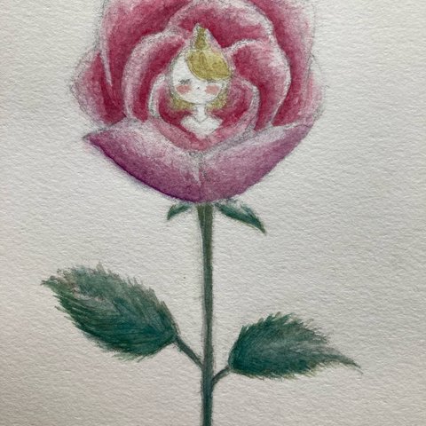 水彩画ポストカード（薔薇と天使）