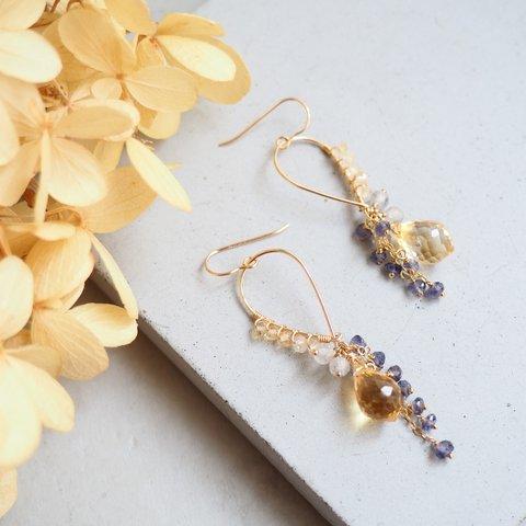 "Citrine×Iolite×labradorite.."14kgf  シトリン アイオライト ラブラドライト ピアス☽ 