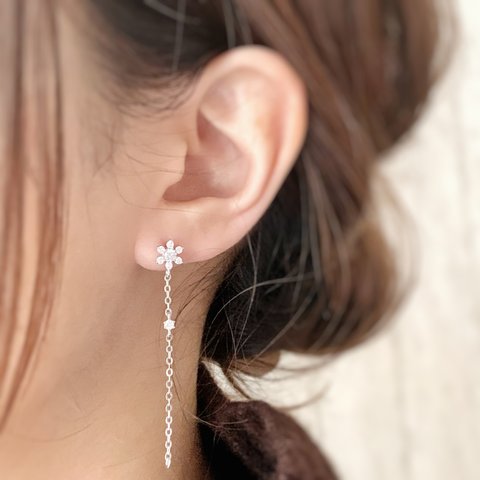 【JORIE】FLOWER DROP（silver）ピアス　silver925刻印あり　