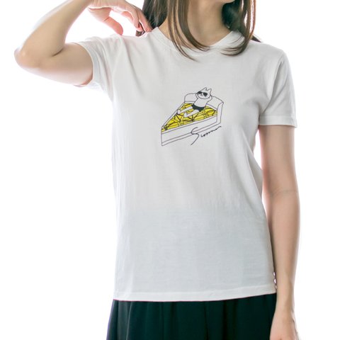 ネコぱん夏のレモンタルトTシャツ　ホワイト　レディース　Lサイズ