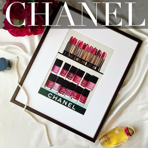 ＜1976 広告＞ CHANEL シャネル  ポスター ヴィンテージ ビンテージ アートポスター 額付 フレーム付き インテリア モダン おしゃれ かわいい 壁掛け ピンク ポップ レトロ