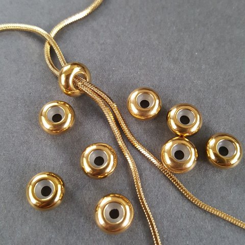 [4pcs] 8mm x 4mm x 2mm サージカル ステンレス  スライドボール  24KGP ゴールド 金属アレルギー対応