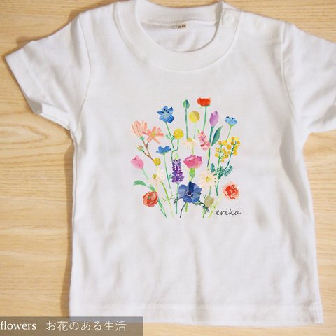 お花柄　ベビーTシャツ　秋色　★名前入可能