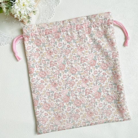 35cm×30cm リバティフェリシテダウンシャーヒル　体操服入れ／お着替え袋／高学年の上履き入れにもおすすめの巾着ポーチ　女の子の入園入学、新学期の準備に♡