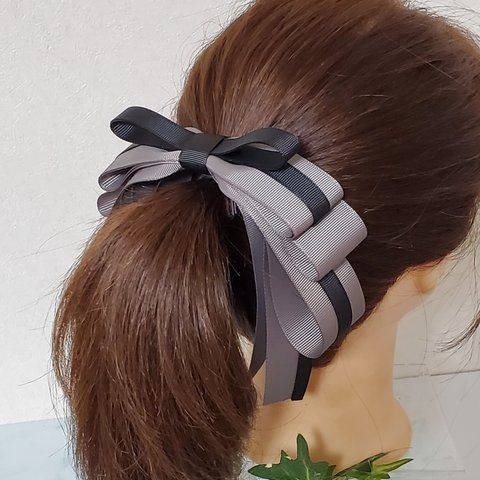 【13cmバナナクリップ】セレモニー　リボン　ヘアクリップ