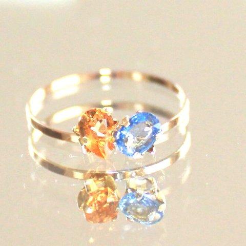 -k18- Ceylon Blue Sapphire & Citrine & Ring