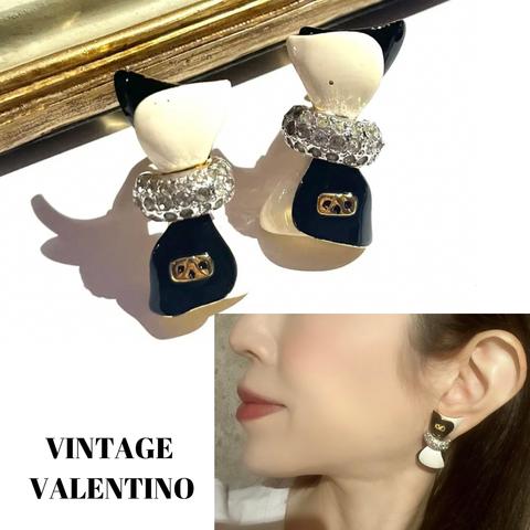 VALENTINO ヴァレンチノ　バイカラーリボンVINTAGE イヤリングEARRING フランス　ヴィンテージ　イヤリング　アンティーク  パリ　クラシカル　ストーン　クリップ　軽いパーツ