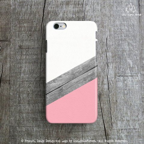 Pink Boho ピンクレザー + ヴィンテージウッド + フローラルホワイト iPhoneケース [iPhone4/4s～iPhone8 , iPhone8 plus]★