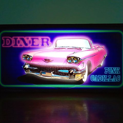 アメリカン雑貨 キャデラック アメ車 旧車 イラストレーション ダイナー カフェ サイン 看板 置物 雑貨 LEDライトBOX