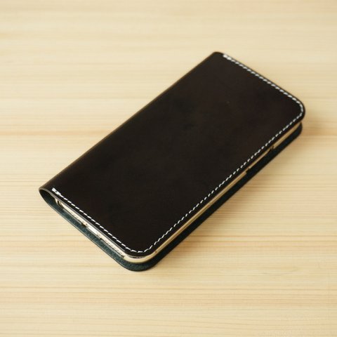 牛革 iPhone 11  Pro Max カバー  ヌメ革  レザーケース  手帳型  ブラックカラー  