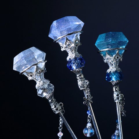 【Crystal Ice Rod(ダイヤモンド）】ダイヤモンドダストを閉じ込めた氷の魔法の杖のかんざし