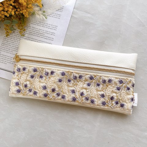 【インド刺繍リボン】ハンドメイド　ペンケース　ポーチ