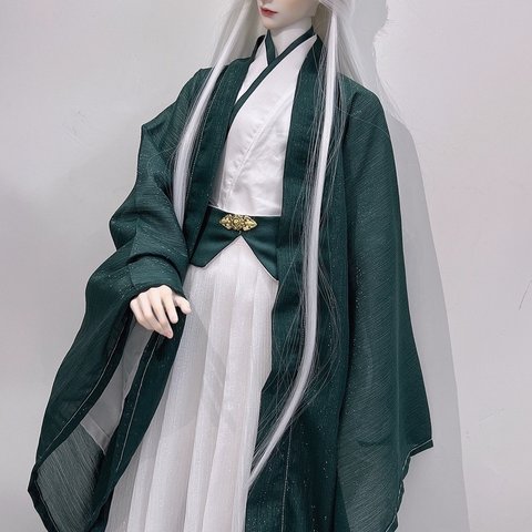 ドール服 6点セット 1/4サイズ 1/6サイズ ドール衣装 bjd1/4 doll服 手作りの服 エメラルドグリーン 男性用 漢服の長袖シャツ