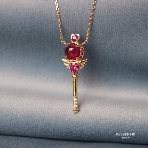 コランダム ダイヤモンド ムーンスティック  K9/K18ゴールド キラキラ 宝石 ネックレス ゆめかわいい 三日月