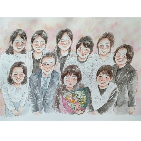 似顔絵 A4 イラスト 記念日 ファミリー  結婚記念日 誕生日 水彩  似顔絵オーダー プレゼント ギフト にがおえ